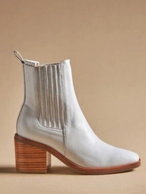 Anthropologie White Leather Block Heel Boot